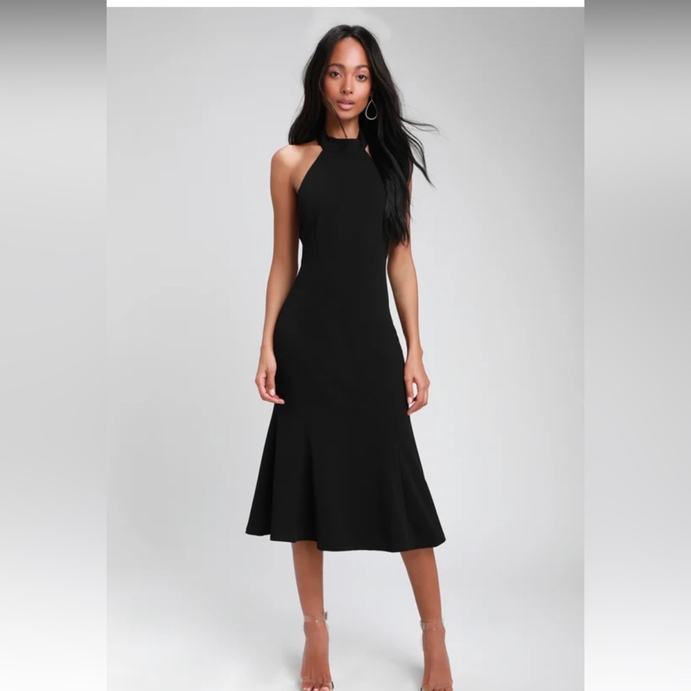 Cherished Charm Black Backless Midi Dress